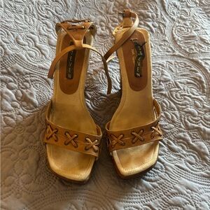 Steven By Steve Madden Tan Strappy Leather Platform Heels